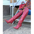 Women Pointy Toe Crocodile PU Upper Shoes Wide Calf High Knee High Heel Long Boots